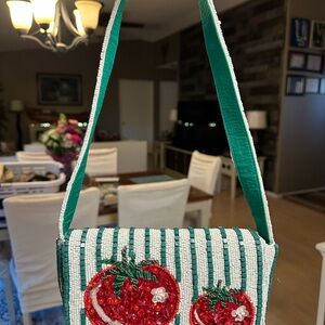 Green and White Beaded Women's Bag